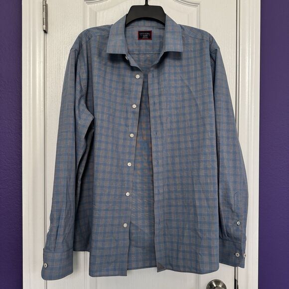 UNTUCKit Buriano Blue Gray Check Regular Fit Cotton Shirt Men’s Size XL - Picture 2 of 12